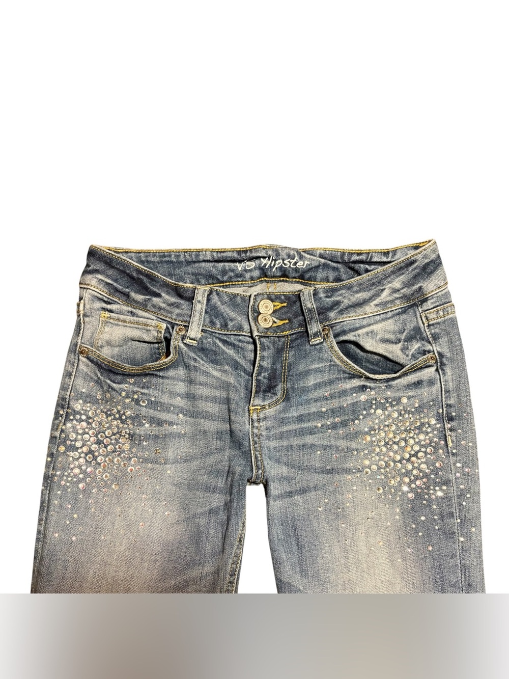 Lowrise Y2K Women's rhinestoned Blue Embellished Jeans